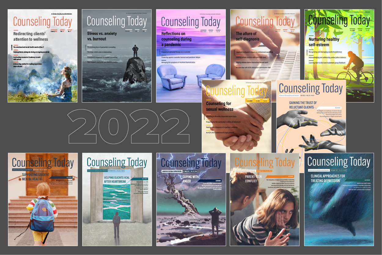 a collection of all the 2022 covers for the Counseling Today magazine